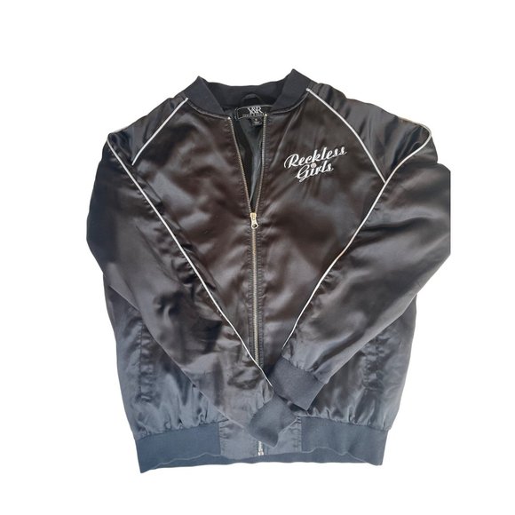 Young & Reckless Jackets & Blazers - Y&R "Reckless Girls" Women's Black Embroidered Satin Bomber Jacket Black Sz S